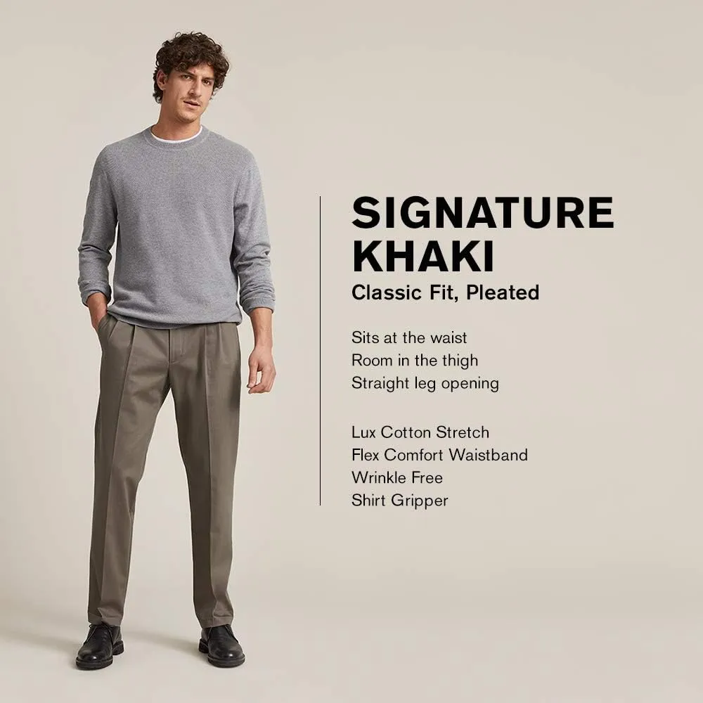 Dockers Men's Classic Fit Signature Lux Cotton Pleated Stretch Pants (Regular and Big & Tall)