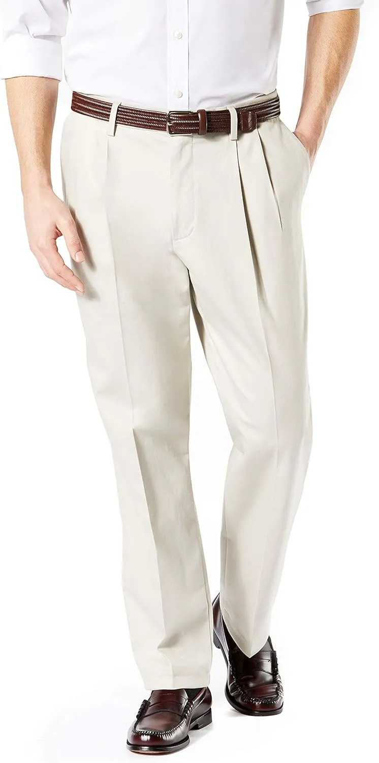 Dockers Men's Classic Fit Signature Lux Cotton Pleated Stretch Pants (Regular and Big & Tall)