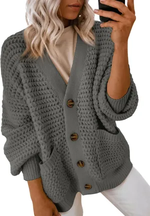 Dokotoo Women's 2025 Fashion Casual Open Front Long Sleeve Chunky Knit Cardigans Sweaters Outerwear Coats