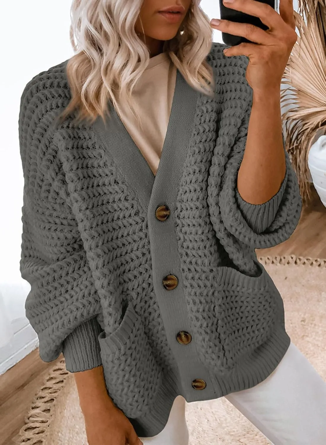 Dokotoo Women's 2025 Fashion Casual Open Front Long Sleeve Chunky Knit Cardigans Sweaters Outerwear Coats