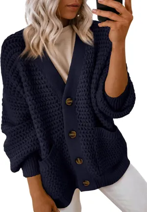 Dokotoo Women's 2025 Fashion Casual Open Front Long Sleeve Chunky Knit Cardigans Sweaters Outerwear Coats