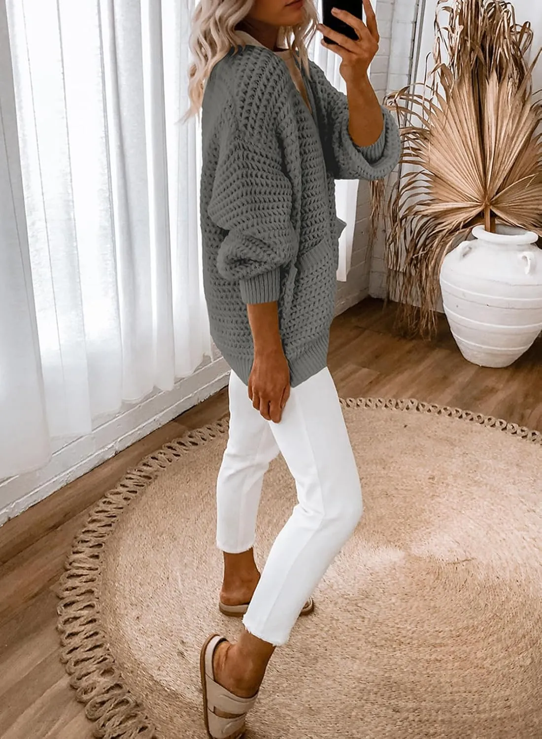 Dokotoo Women's 2025 Fashion Casual Open Front Long Sleeve Chunky Knit Cardigans Sweaters Outerwear Coats