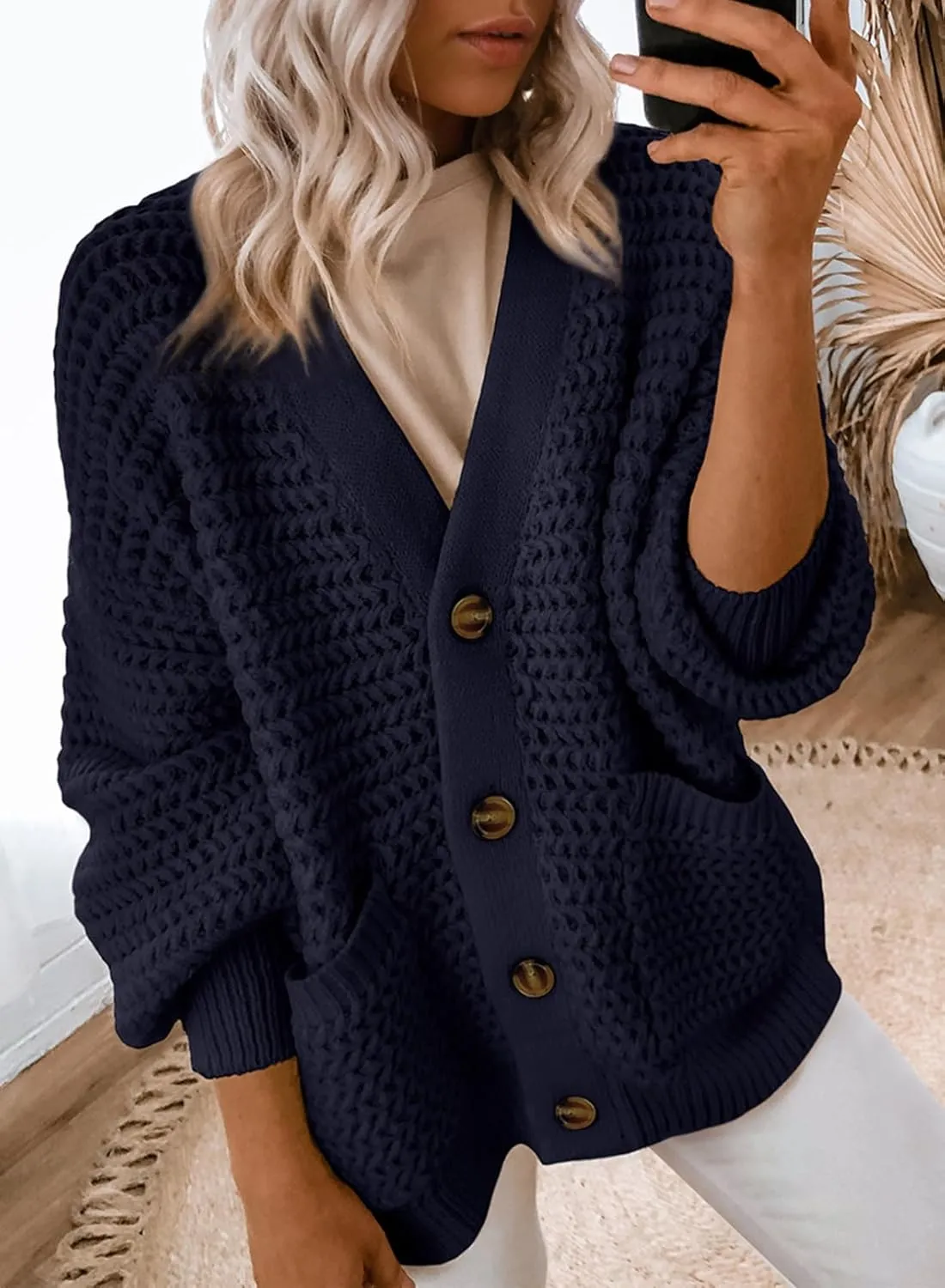 Dokotoo Women's 2025 Fashion Casual Open Front Long Sleeve Chunky Knit Cardigans Sweaters Outerwear Coats