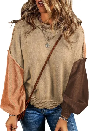 Dokotoo Women's Sweaters Colorblock Crewneck Cotton Long Sleeve Fall Winter Knit Pullover Jumper Tops