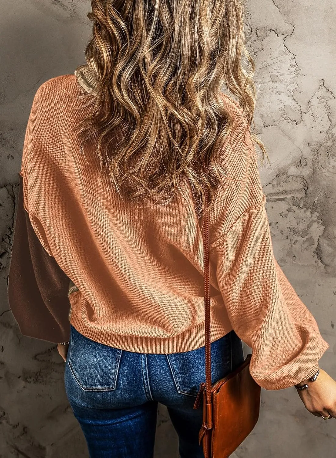 Dokotoo Women's Sweaters Colorblock Crewneck Cotton Long Sleeve Fall Winter Knit Pullover Jumper Tops