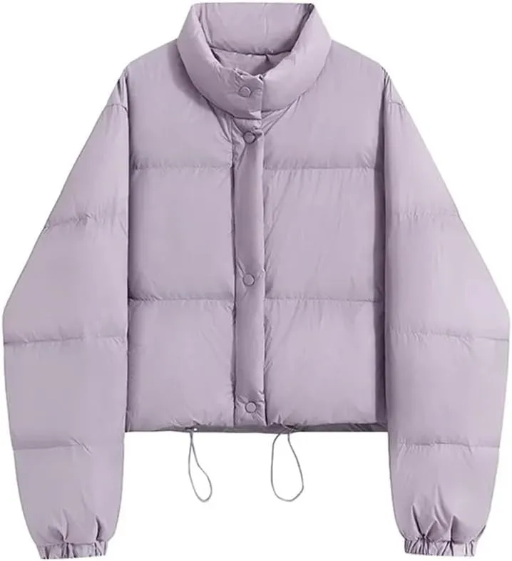 Dvbfufv Women Winter Mock Neck Thicken Down Coat Warm Cotton-Padded Jacket Zipper Buttons Solid Cropped Outwear
