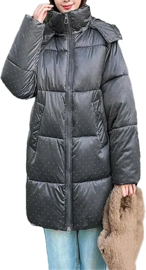 Dvbfufv Women Winter Snowboard Puffer Jacket Solid Hooded Long Parka Coat Female Thicken Warm Cotton Padded Coat