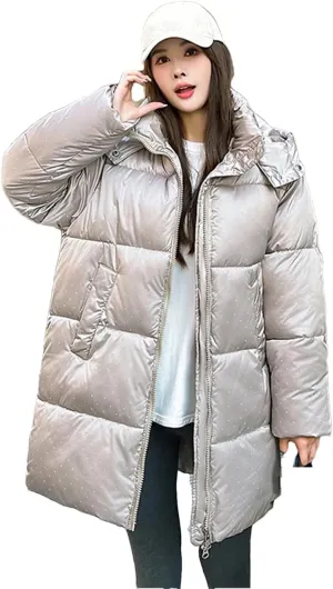 Dvbfufv Women Winter Snowboard Puffer Jacket Solid Hooded Long Parka Coat Female Thicken Warm Cotton Padded Coat