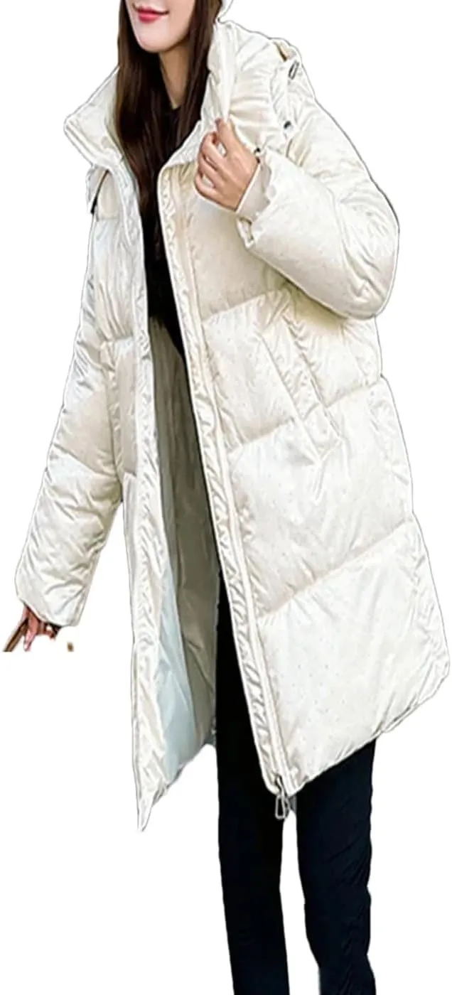 Dvbfufv Women Winter Snowboard Puffer Jacket Solid Hooded Long Parka Coat Female Thicken Warm Cotton Padded Coat