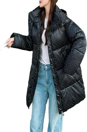 Dvbfufv Women Winter Snowboard Puffer Jacket Solid Hooded Long Parka Coat Female Thicken Warm Cotton Padded Coat