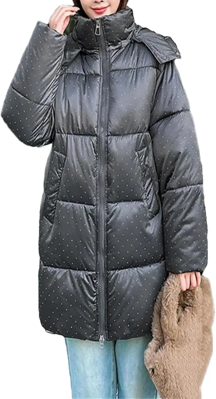 Dvbfufv Women Winter Snowboard Puffer Jacket Solid Hooded Long Parka Coat Female Thicken Warm Cotton Padded Coat