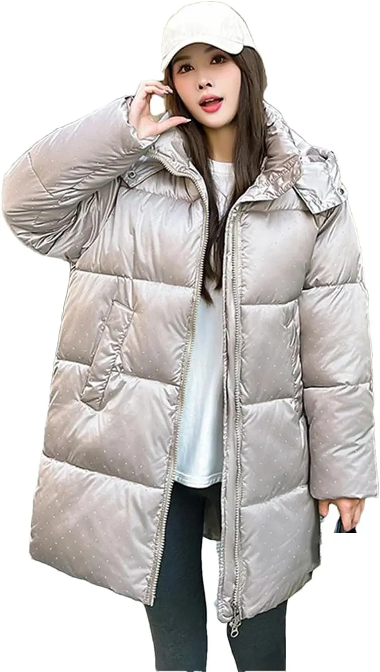 Dvbfufv Women Winter Snowboard Puffer Jacket Solid Hooded Long Parka Coat Female Thicken Warm Cotton Padded Coat