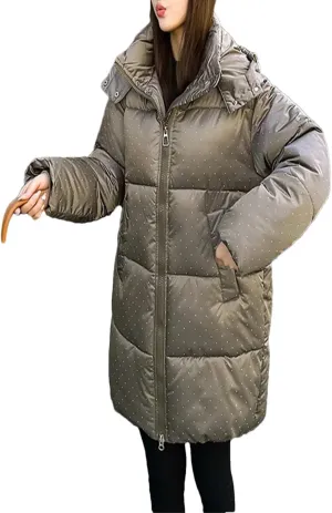 Dvbfufv Women Winter Snowboard Puffer Jacket Solid Hooded Long Parka Coat Female Thicken Warm Cotton Padded Coat