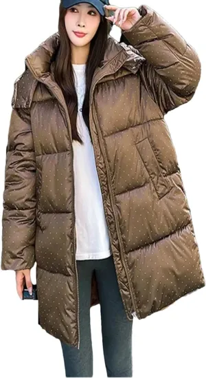 Dvbfufv Women Winter Snowboard Puffer Jacket Solid Hooded Long Parka Coat Female Thicken Warm Cotton Padded Coat