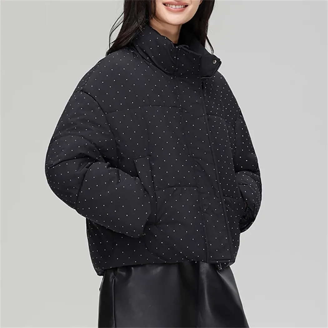 Dvbfufv Women Zipper Pockets Thicken Cotton-Padded Jacket Winter Mock Neck Buttons Jacket Women Warm Parka Coat