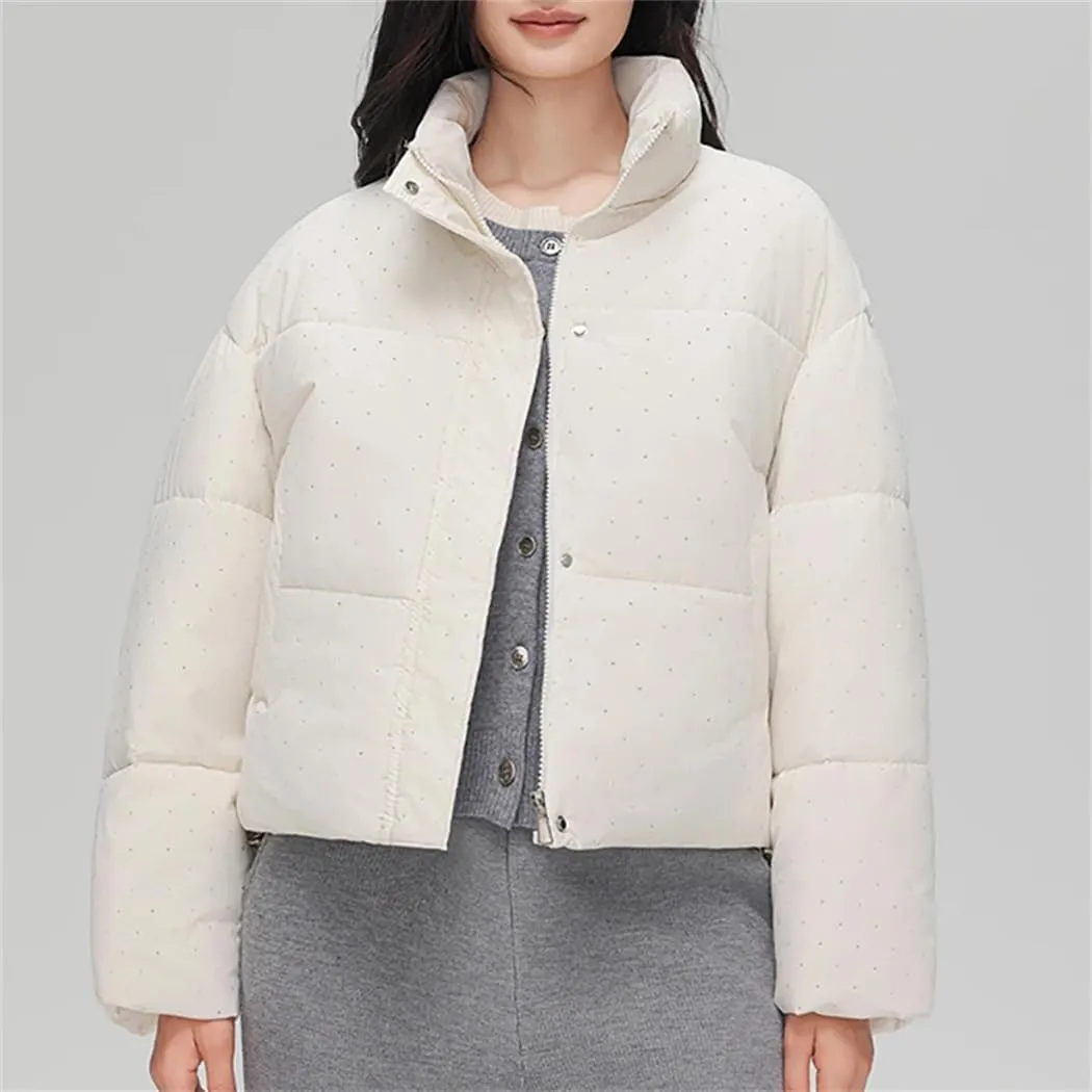 Dvbfufv Women Zipper Pockets Thicken Cotton-Padded Jacket Winter Mock Neck Buttons Jacket Women Warm Parka Coat