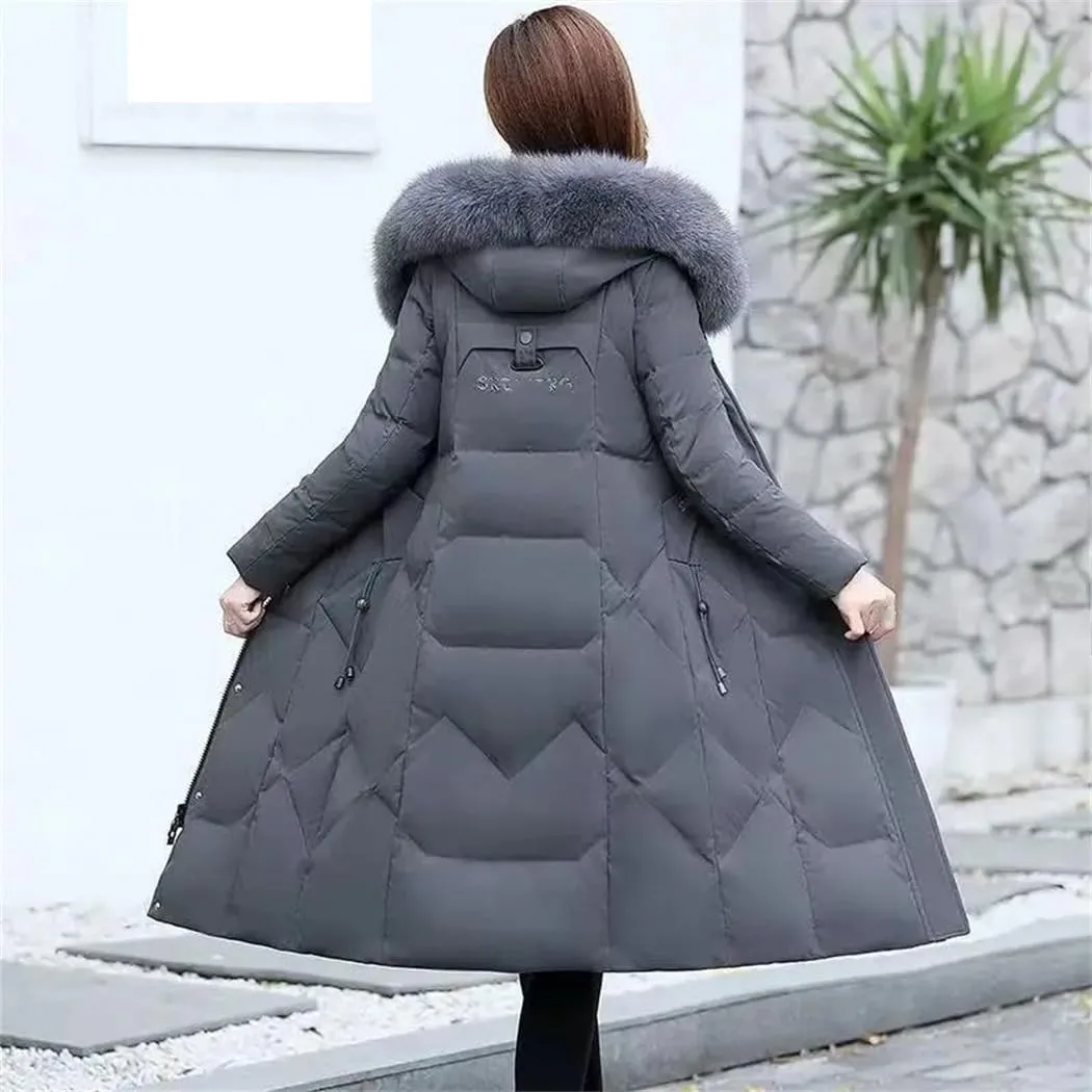 Dvbfufv Women's Korean Cotton-Padded Coat Women Winter Long Puffer Parka Coat Thicken Warm Hooded Zipper Jacket