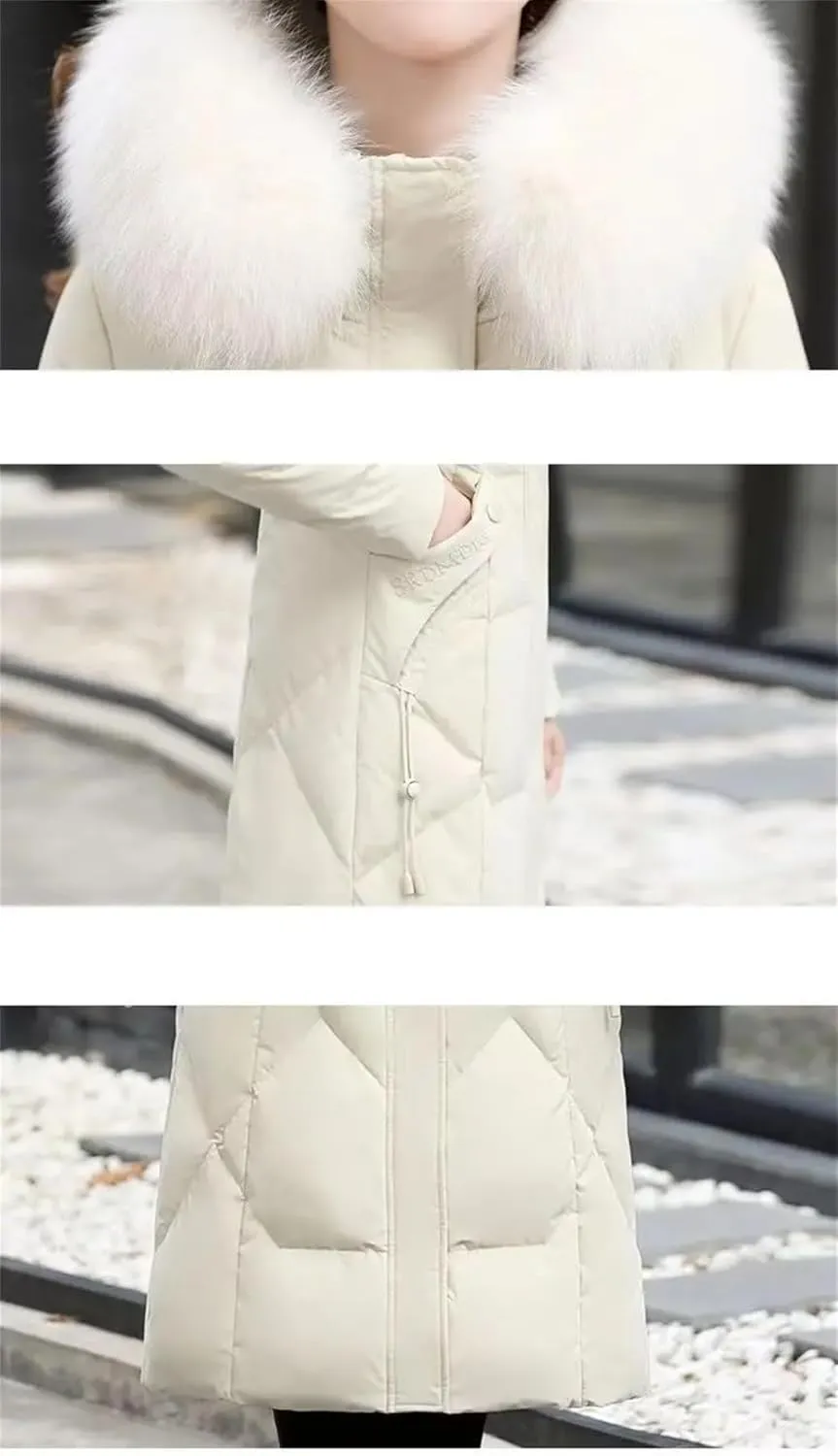 Dvbfufv Women's Korean Cotton-Padded Coat Women Winter Long Puffer Parka Coat Thicken Warm Hooded Zipper Jacket