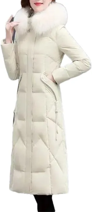 Dvbfufv Women's Korean Cotton-Padded Coat Women Winter Long Puffer Parka Coat Thicken Warm Hooded Zipper Jacket