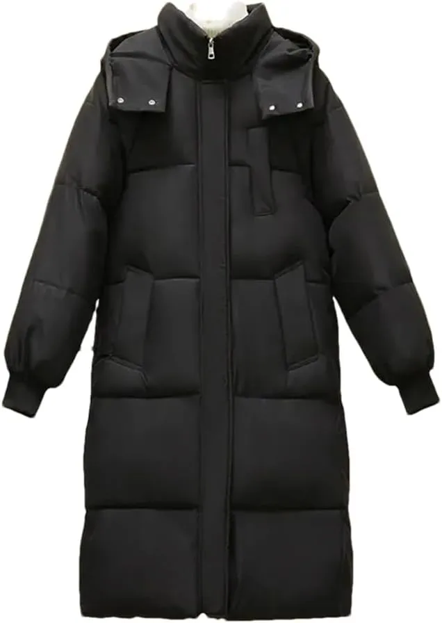 Dvbfufv Women's Long Parka Jacket Winter Slim-Fit Hooded Cotton Padded Coat Windproof Thick Warm Puffer Parka Coat