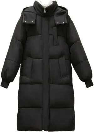 Dvbfufv Women's Long Parka Jacket Winter Slim-Fit Hooded Cotton Padded Coat Windproof Thick Warm Puffer Parka Coat