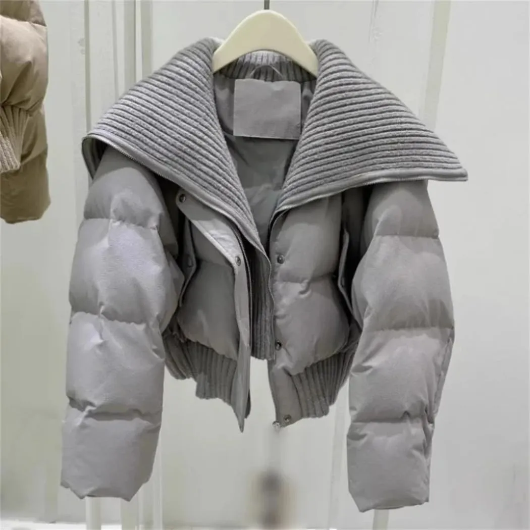 Dvbfufv Women's Winter Cropped Knit Collar Coat Women Thickened Puffer Jacket Loose Warm Cotton-Padded Parka Coats
