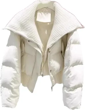 Dvbfufv Women's Winter Cropped Knit Collar Coat Women Thickened Puffer Jacket Loose Warm Cotton-Padded Parka Coats