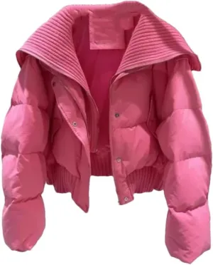 Dvbfufv Women's Winter Cropped Knit Collar Coat Women Thickened Puffer Jacket Loose Warm Cotton-Padded Parka Coats