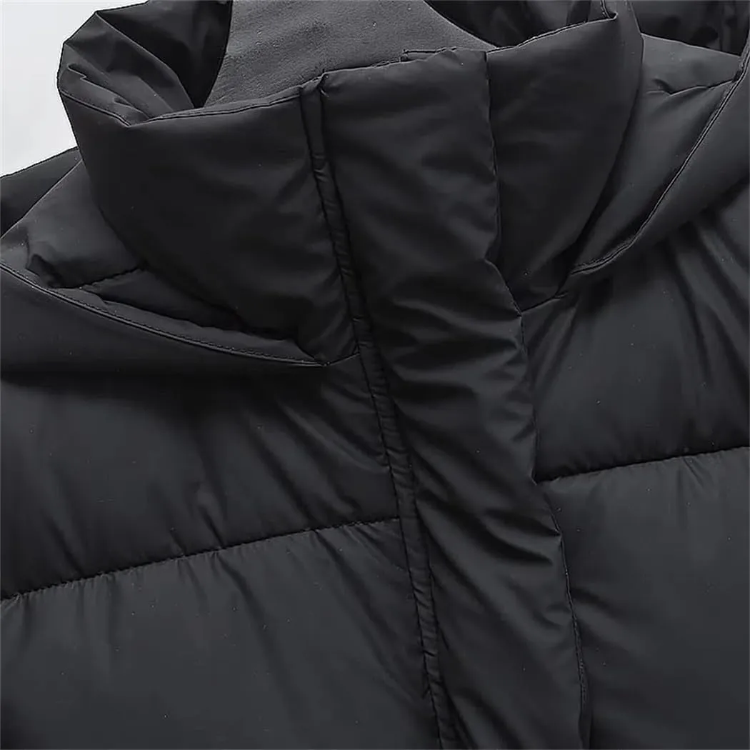 Dvbfufv Women's Winter Jackets Vintage Hooded Cropped Cotton Padded Coats Female Thick Parka Outerwears Tops