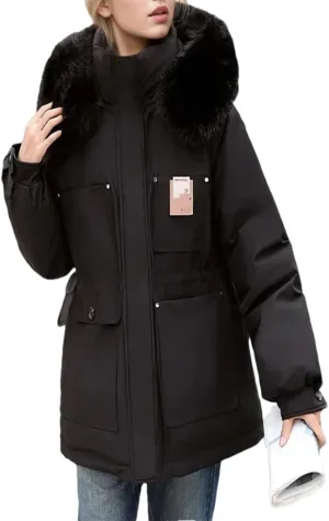 Dvbfufv Women's Winter Parka Jacket Thick Warm Hooded Coat Female Cotton Padded Coat
