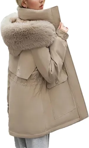 Dvbfufv Women's Winter Parka Jacket Thick Warm Hooded Coat Female Cotton Padded Coat