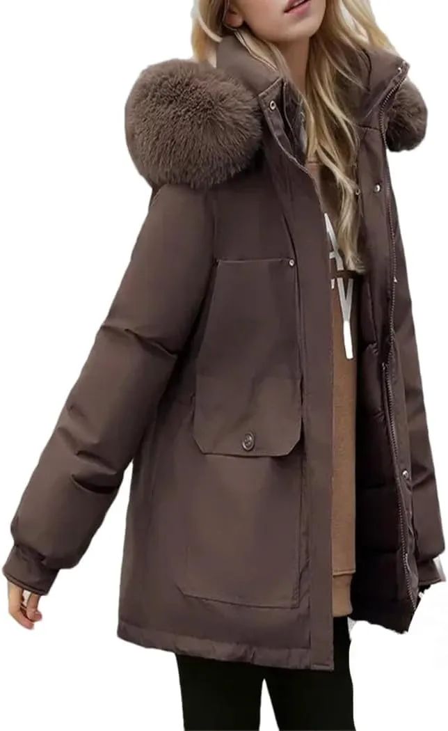 Dvbfufv Women's Winter Parka Jacket Thick Warm Hooded Coat Female Cotton Padded Coat