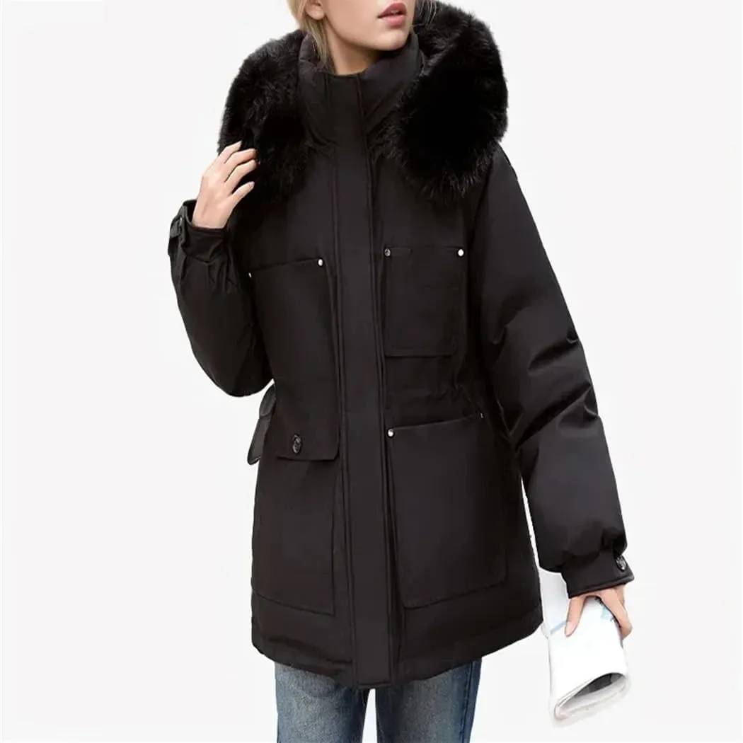 Dvbfufv Women's Winter Parka Jacket Thick Warm Hooded Coat Female Cotton Padded Coat