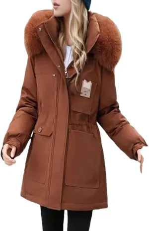 Dvbfufv Women's Winter Parka Jacket Thick Warm Hooded Coat Female Cotton Padded Coat