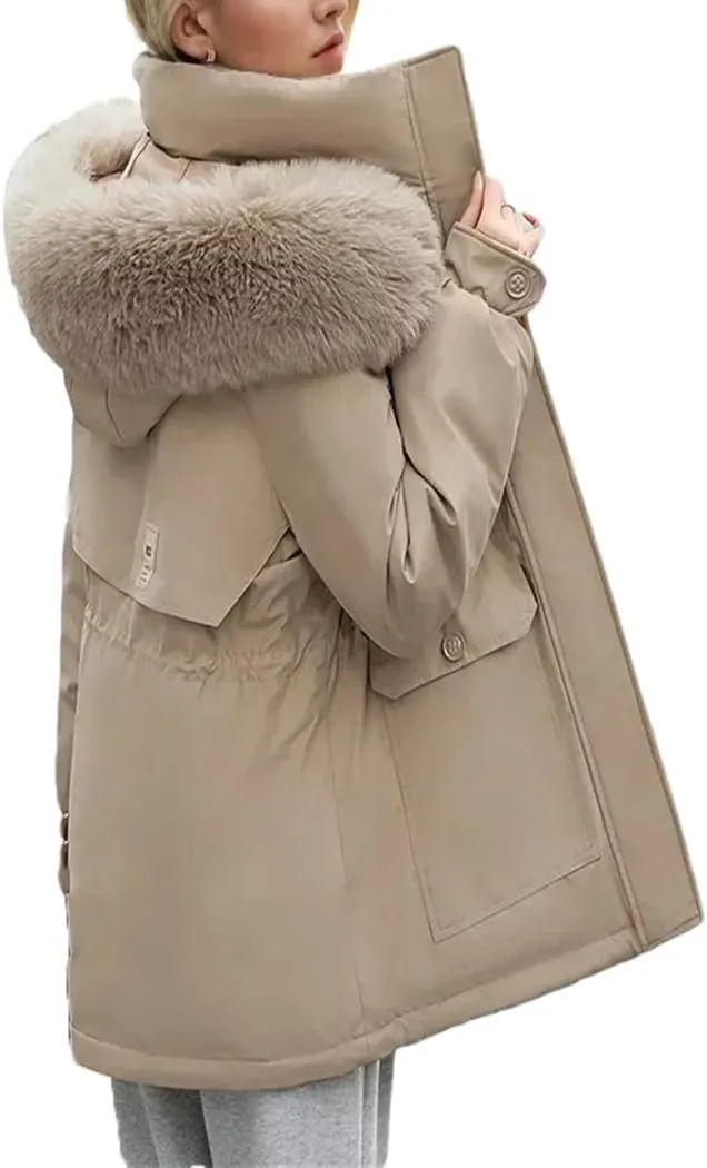 Dvbfufv Women's Winter Parka Jacket Thick Warm Hooded Coat Female Cotton Padded Coat