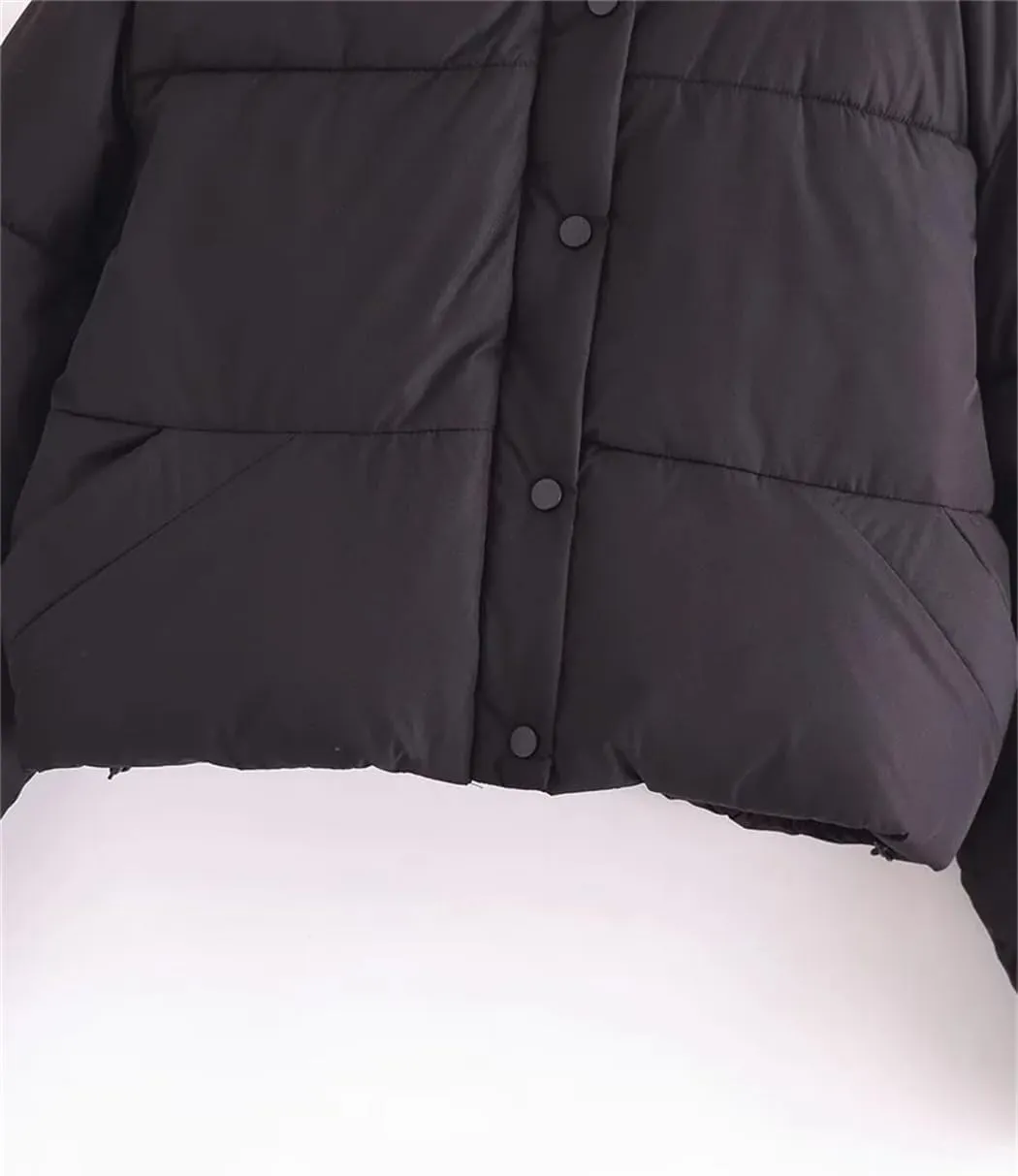 Dvbfufv Women's Winter Puffer Jacket Women Hooded Snowboard Cropped Cotton Padded Parka Jacket Windbreaker Coat