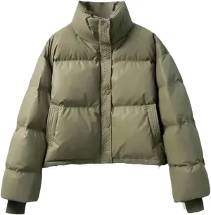 Dvbfufv Women's Winter Warm Thick Cotton Padded Parka Coat Women Loose Cropped Jacket Female Zipper PU Leather Coat Tops