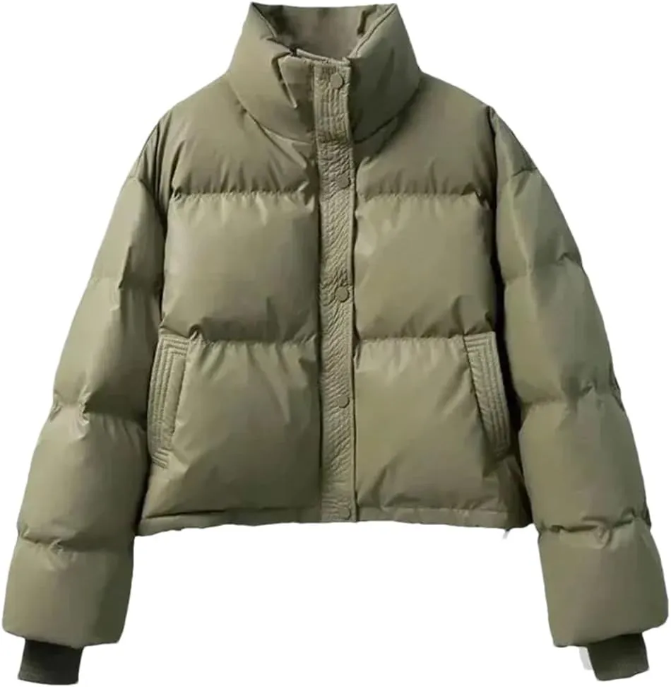Dvbfufv Women's Winter Warm Thick Cotton Padded Parka Coat Women Loose Cropped Jacket Female Zipper PU Leather Coat Tops