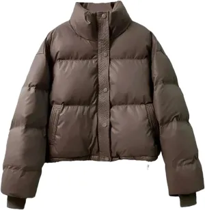 Dvbfufv Women's Winter Warm Thick Cotton Padded Parka Coat Women Loose Cropped Jacket Female Zipper PU Leather Coat Tops