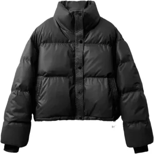 Dvbfufv Women's Winter Warm Thick Cotton Padded Parka Coat Women Loose Cropped Jacket Female Zipper PU Leather Coat Tops