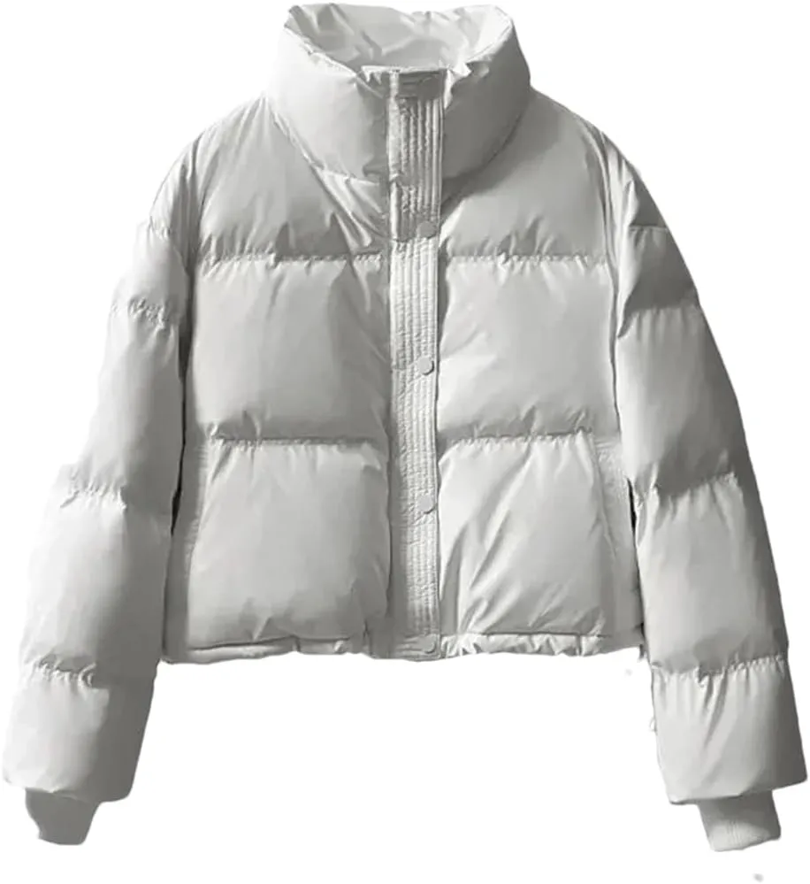 Dvbfufv Women's Winter Warm Thick Cotton Padded Parka Coat Women Loose Cropped Jacket Female Zipper PU Leather Coat Tops