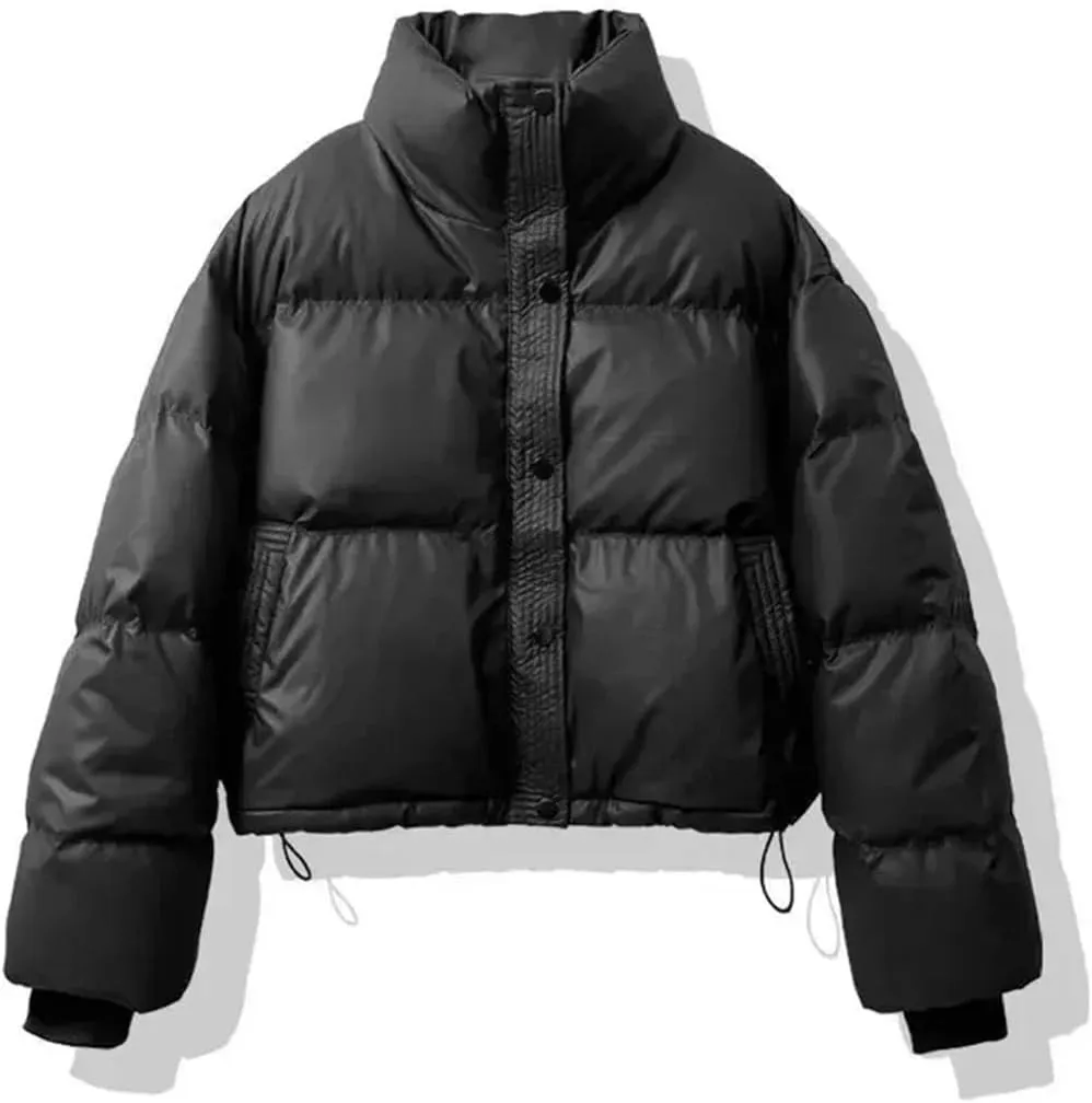 Dvbfufv Women's Winter Warm Thick Cotton Padded Parka Coat Women Loose Cropped Jacket Female Zipper PU Leather Coat Tops