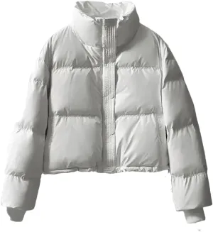 Dvbfufv Women's Winter Warm Thick Cotton Padded Parka Coat Women Loose Cropped Jacket Female Zipper PU Leather Coat Tops
