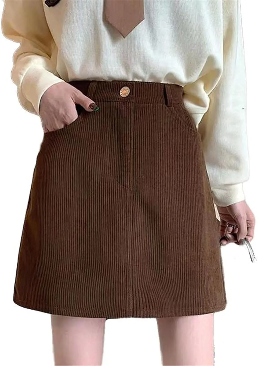 Elasticated Waist Pleated Skirt for Women, Autumn Winter Comfort Fit