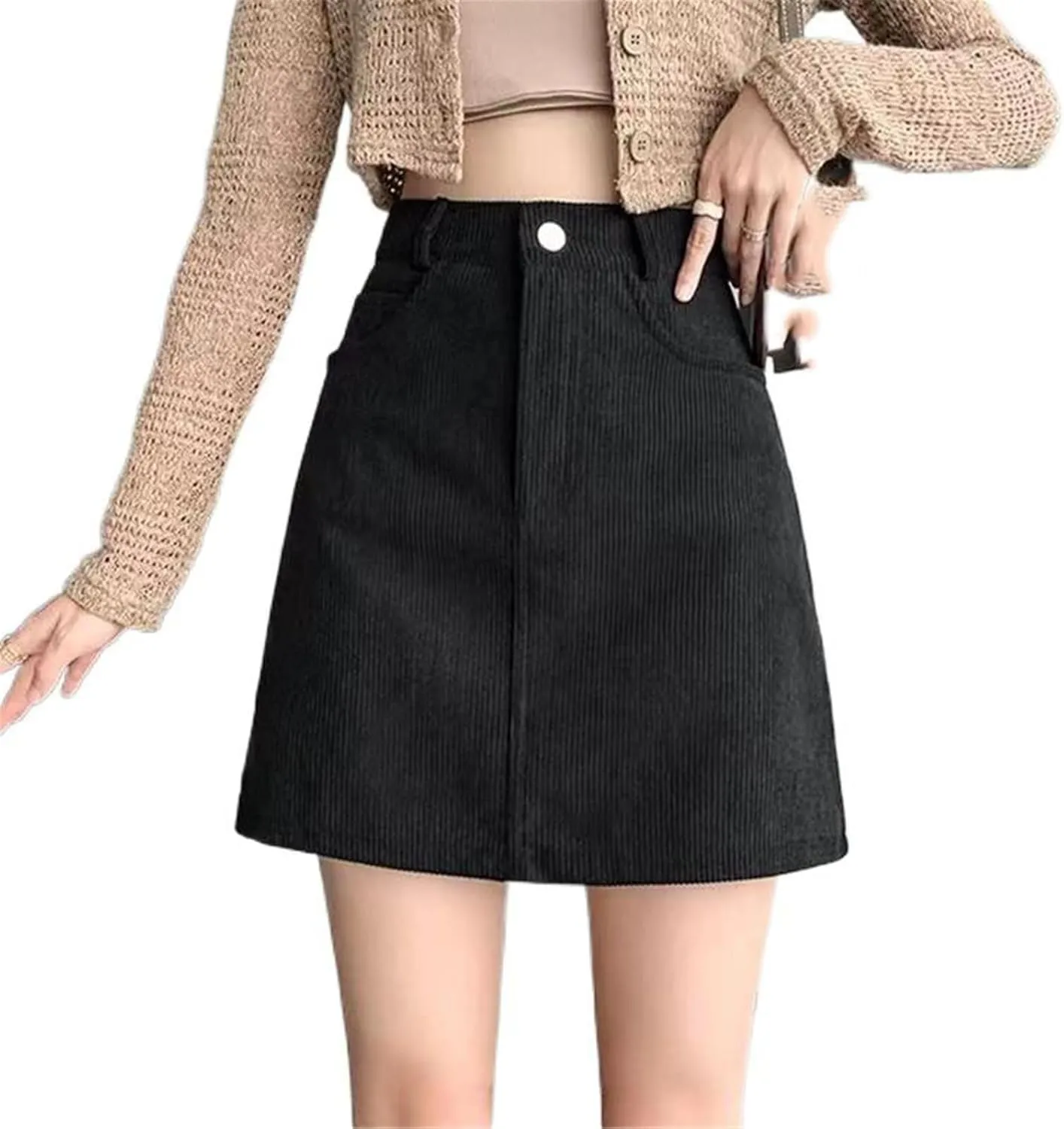 Elasticated Waist Pleated Skirt for Women, Autumn Winter Comfort Fit