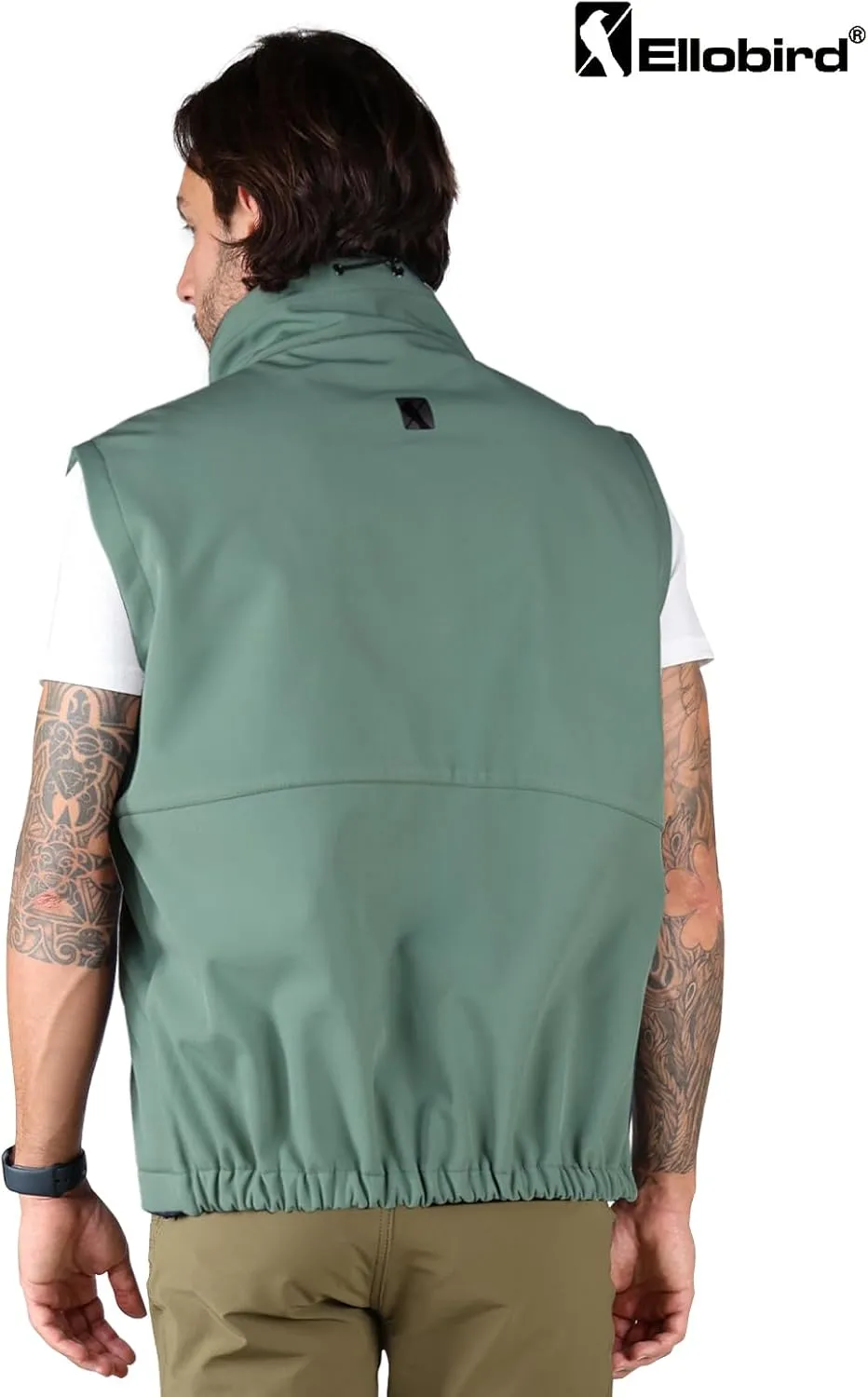 Ellobird Men's Softshell Vest, Warm Windproof Zip Pockets Waterproof Outerwear, Casual Hiking Travel Golf Sleeveless Jacket