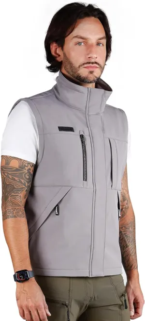 Ellobird Men's Softshell Vest, Warm Windproof Zip Pockets Waterproof Outerwear, Casual Hiking Travel Golf Sleeveless Jacket