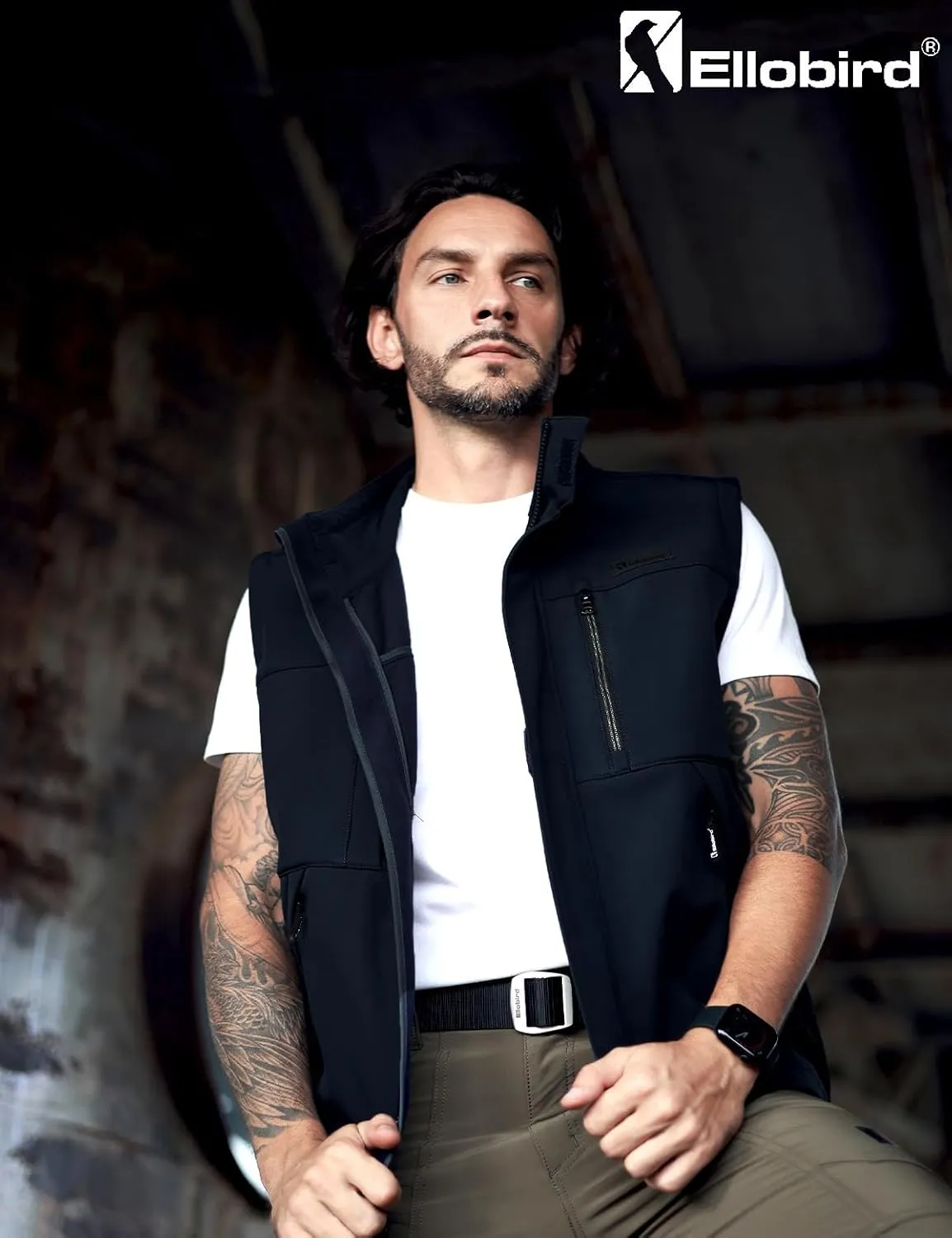 Ellobird Men's Softshell Vest, Warm Windproof Zip Pockets Waterproof Outerwear, Casual Hiking Travel Golf Sleeveless Jacket