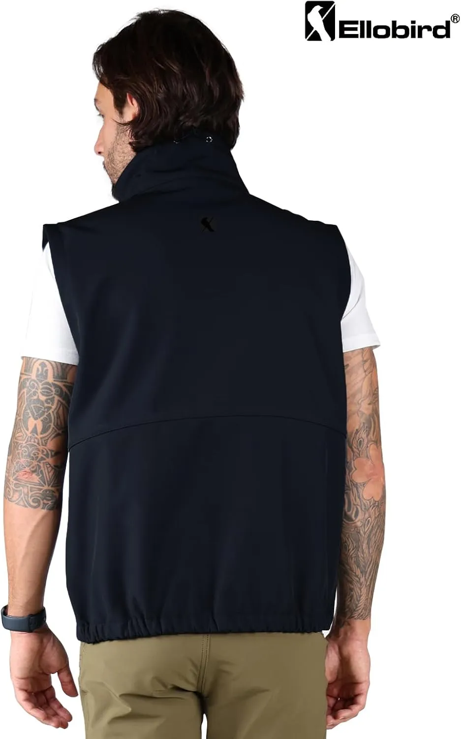 Ellobird Men's Softshell Vest, Warm Windproof Zip Pockets Waterproof Outerwear, Casual Hiking Travel Golf Sleeveless Jacket