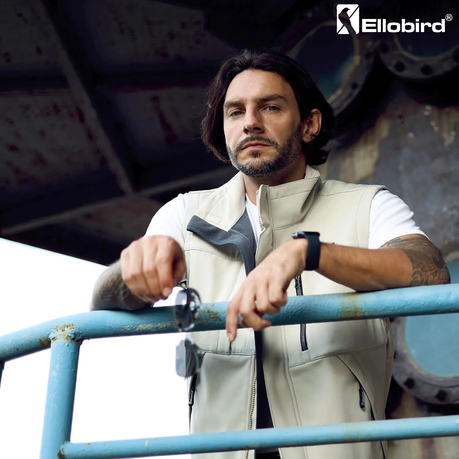 Ellobird Men's Softshell Vest, Warm Windproof Zip Pockets Waterproof Outerwear, Casual Hiking Travel Golf Sleeveless Jacket